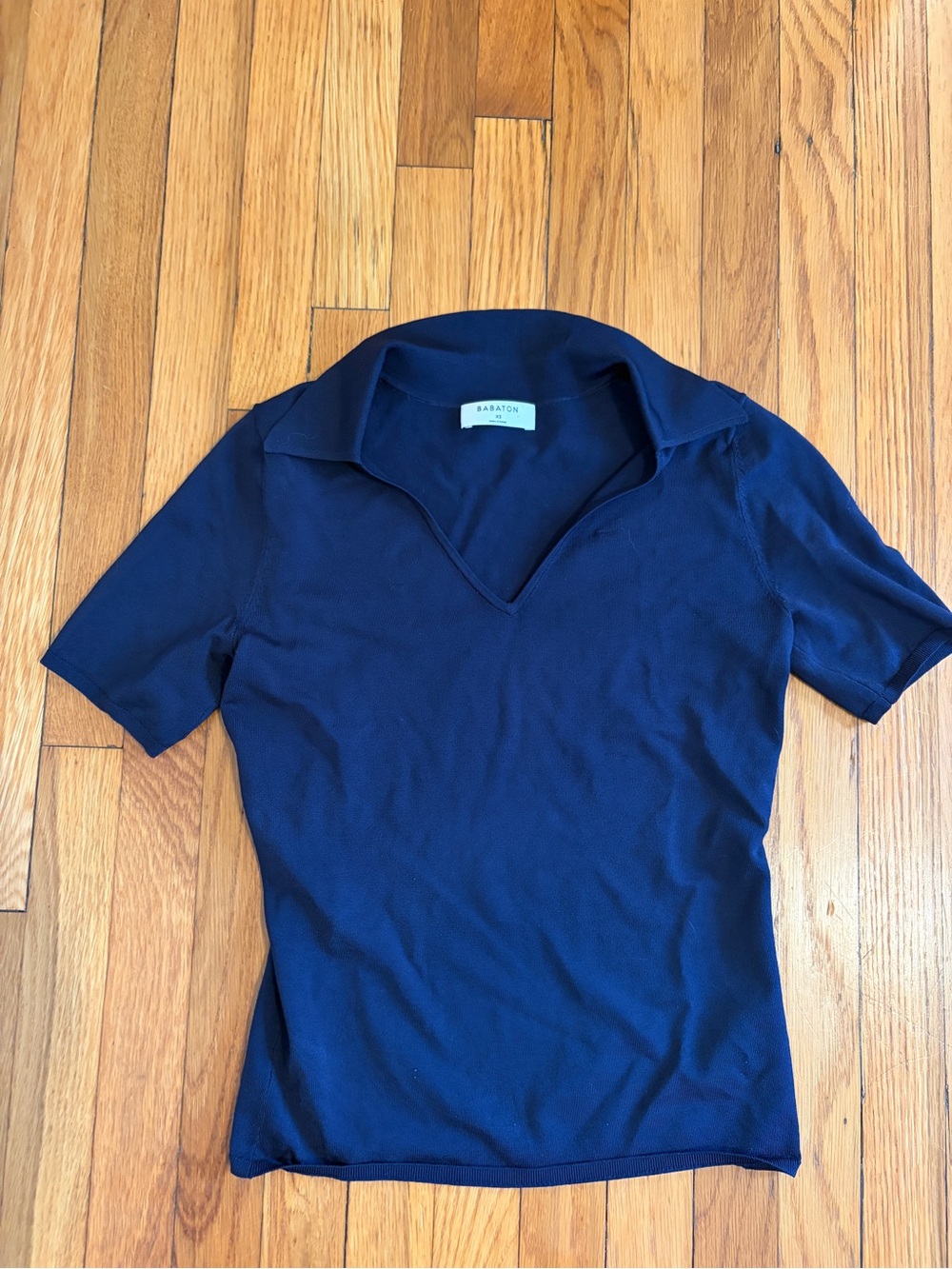 Aritzia Babaton Like New Collared Short Sleeve Knit Polo Pullover Top Navy XS